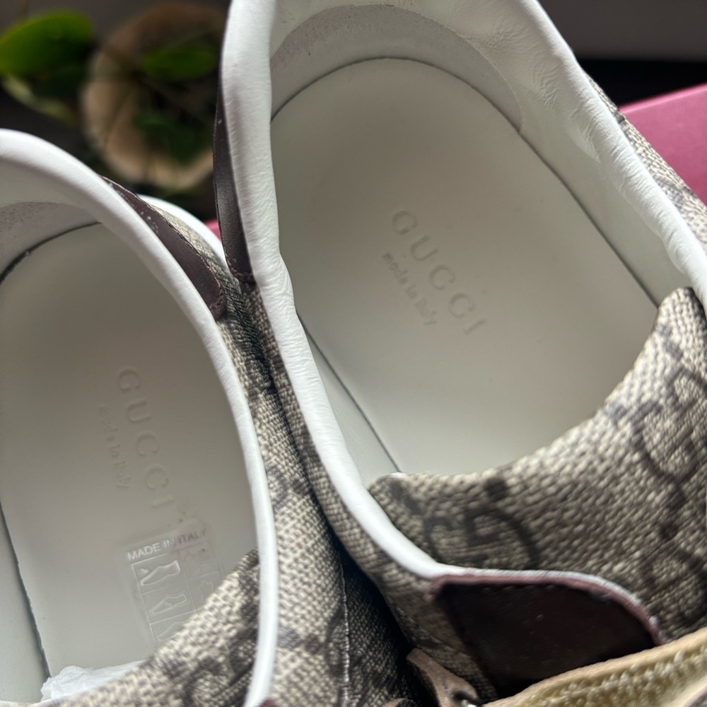 Gucci Beige/Brown Monogram Slip-On Sneakers